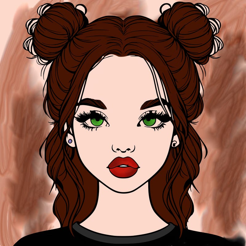 realistic girl with two buns in hair and lips