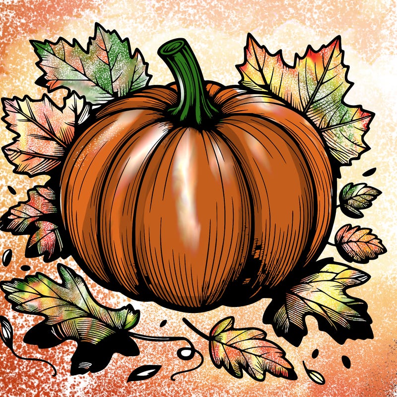pumpkin with fallen leafs around it realistic