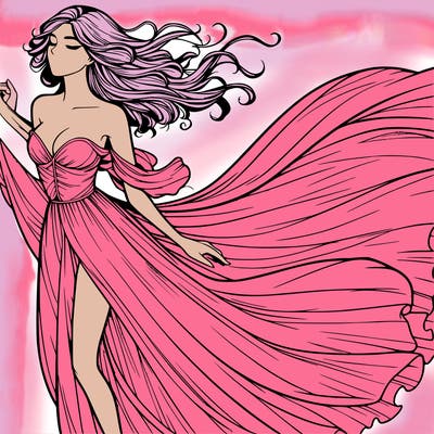 realistic woman in dress flowing the the wind