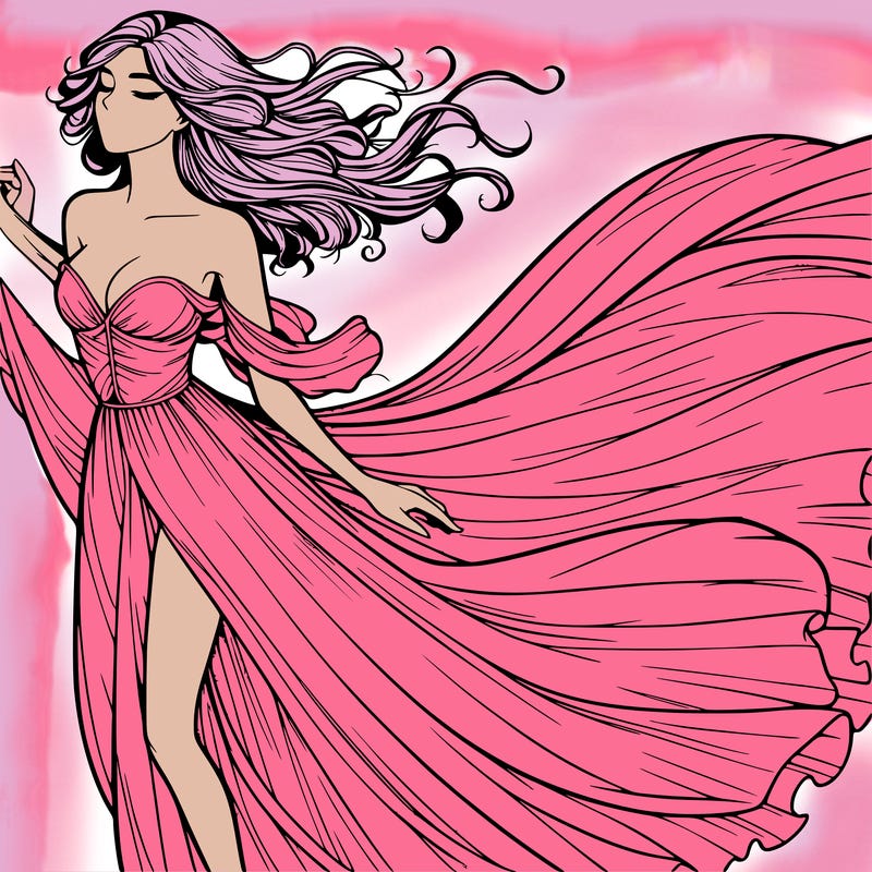 realistic woman in dress flowing the the wind