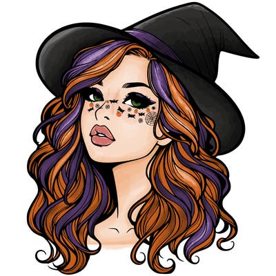 realistic witch girl with wavy hair and lips