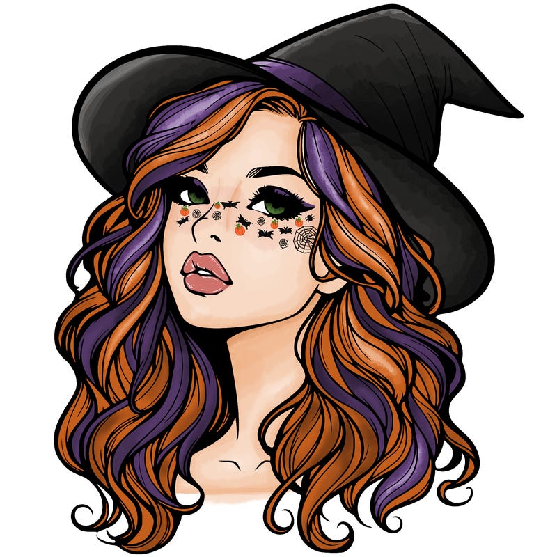 realistic witch girl with wavy hair and lips