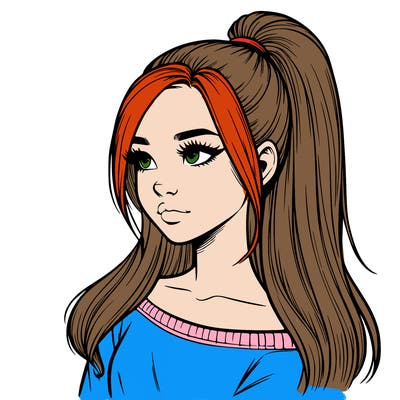 realistic girl with a high ponytail
