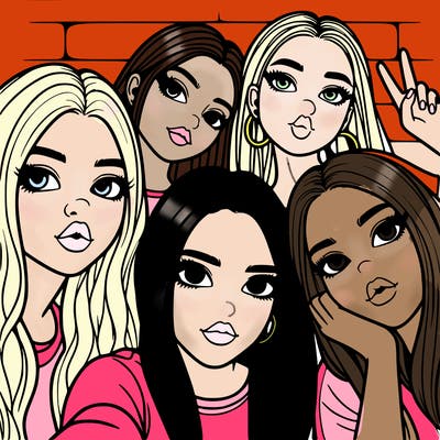 group of teen girls friends y2k up close in a selfie