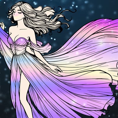 realistic woman in dress flowing the the wind