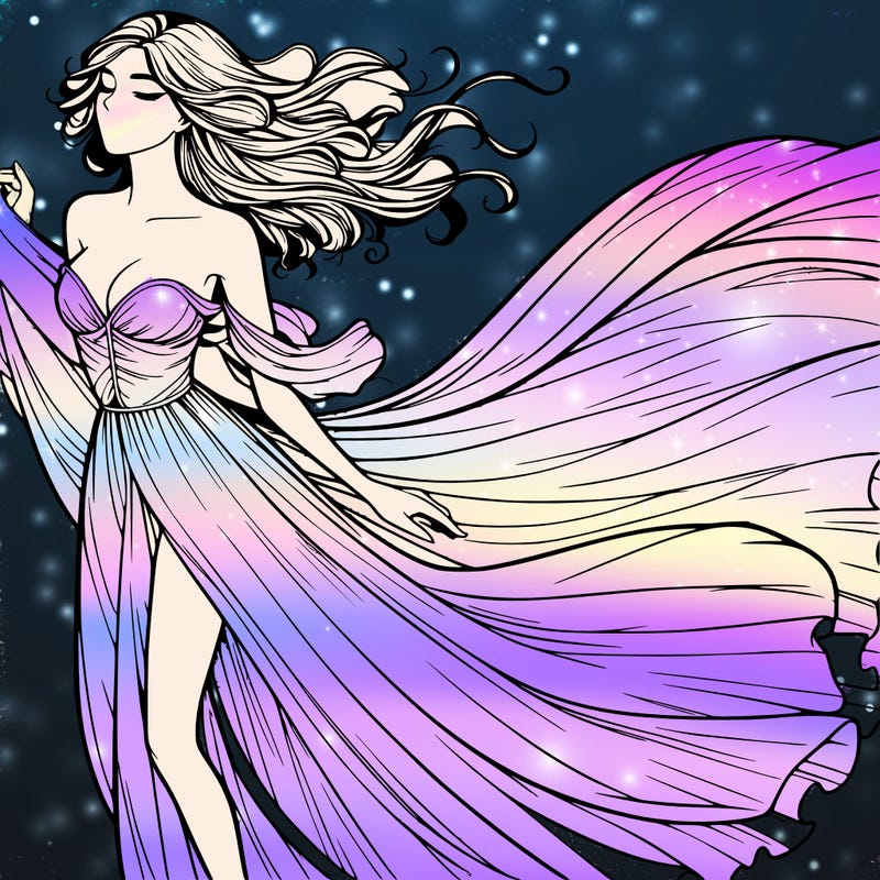 realistic woman in dress flowing the the wind