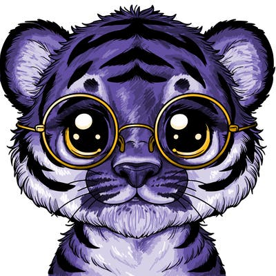 cute realistic tiger with round glasses