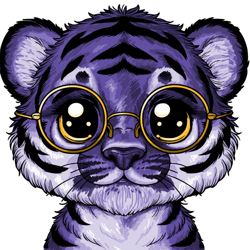 cute realistic tiger with round glasses