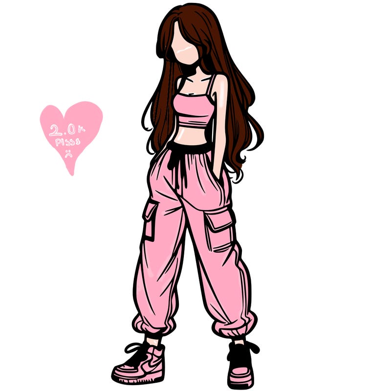 girl in baggy pants crop top and long hair