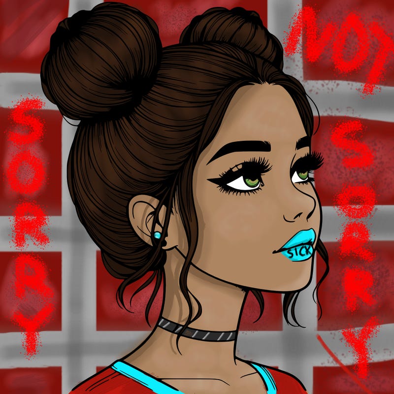 realistic girl with buns on the top of her head