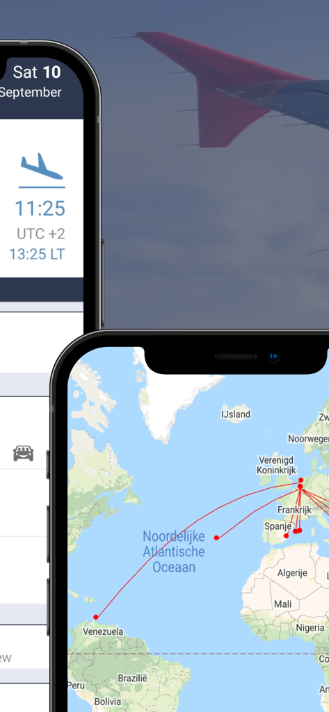 Smartphone, das die Flugverfolgungskarte und die Dienstplan details der CrewLounge CONNECT App anzeigt