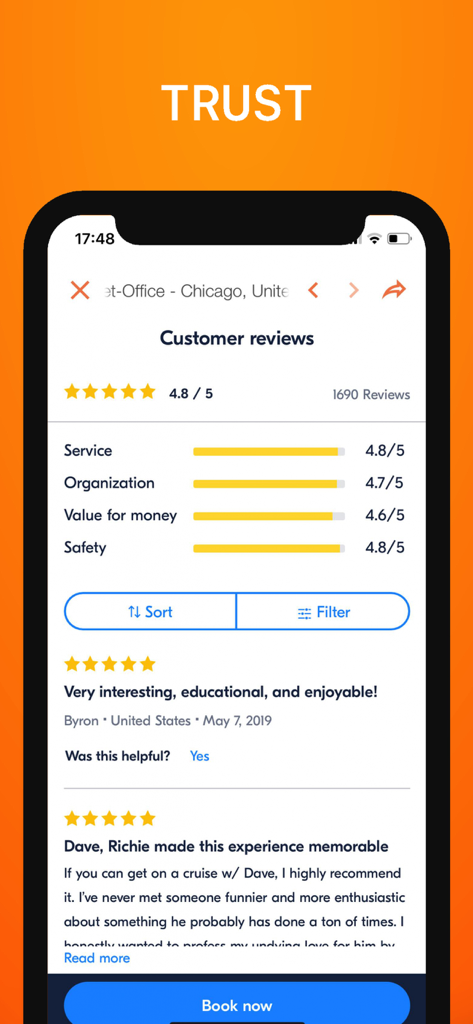Chicago Travel Guide . - Screenshot of customer reviews and high ratings for the Chicago Travel Guide app