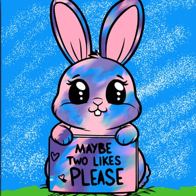 a bunny with a sign that says maybe two likes please