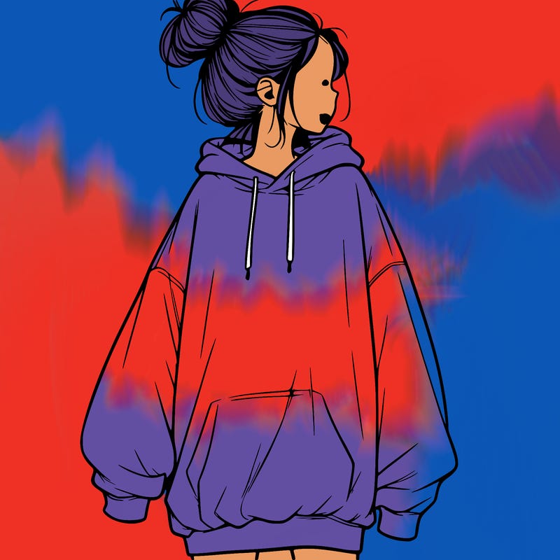 realistic girl with a oversized sweatshirt on and a bun
