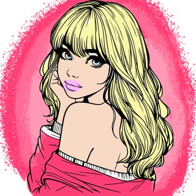 realistic girl with bangs looking over her shoulder