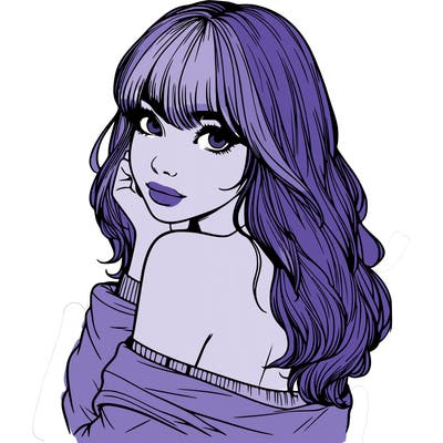 realistic girl with bangs looking over her shoulder