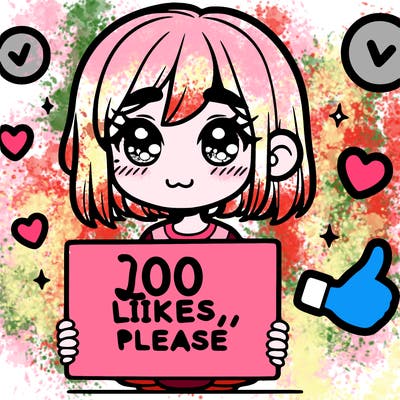 a girl with a sign saying 100 likes, please
