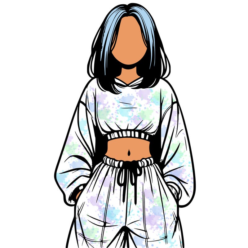 realistic girl faceless with baggy pants and a crop top