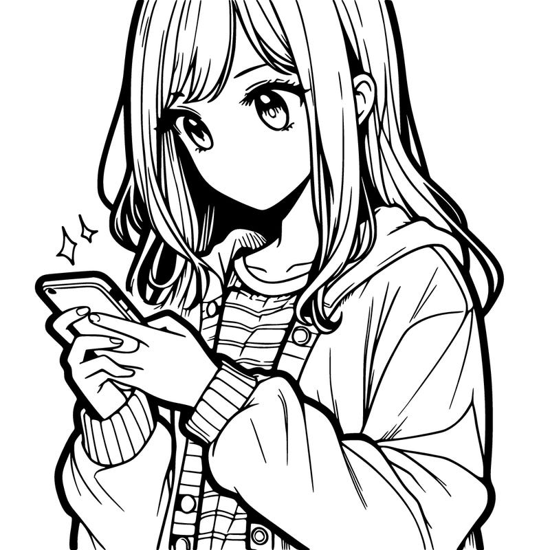 manga girl texting on her phone