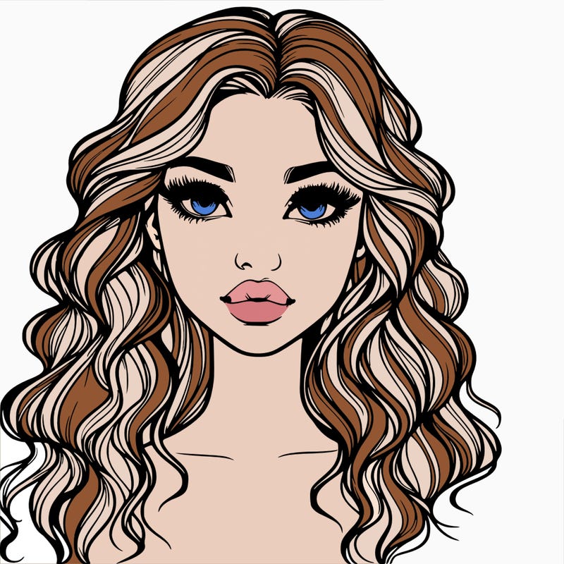 realistic girl with wavy hair and lips