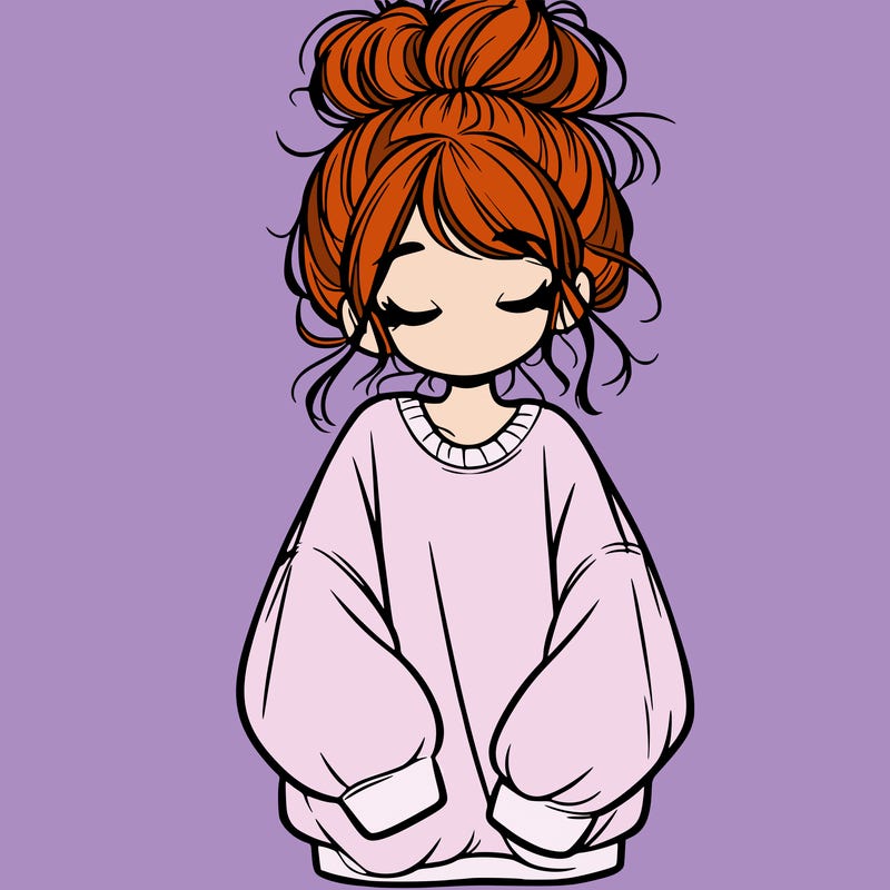 girl with baggy sweatshirt and messy bun