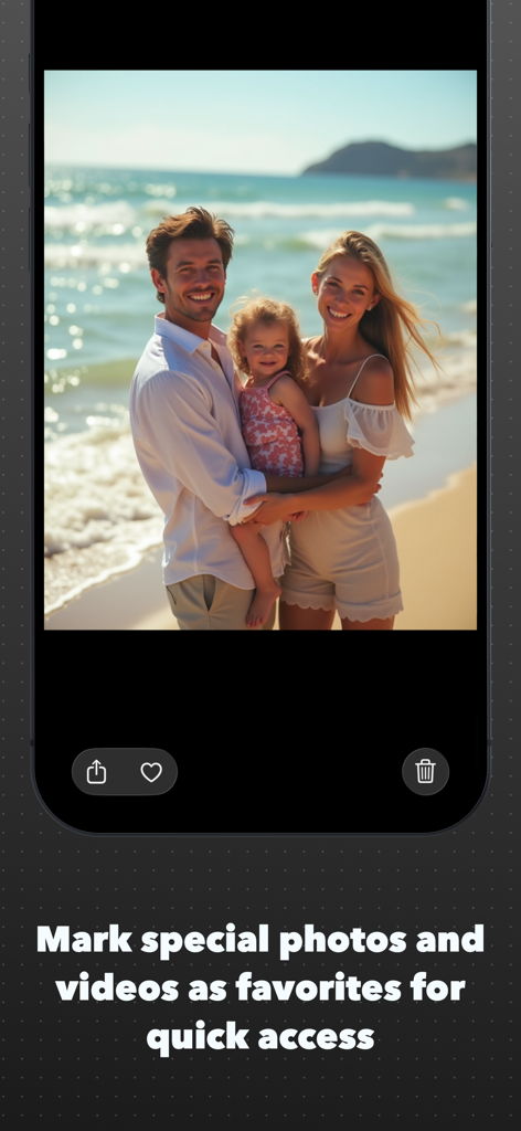 Vault – Keep your files hidden - Vault app screenshot showing a family photo being marked as favorite for quick access