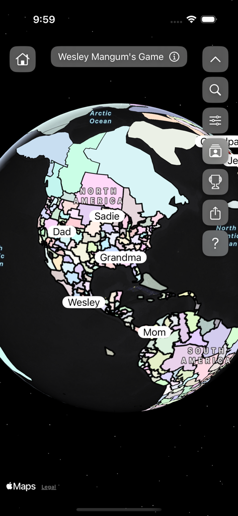 Mission Call - Guess & Explore - Una mappa globale che mostra i cartellini con i nomi dei familiari fissati in diverse località di chiamata in missione.
