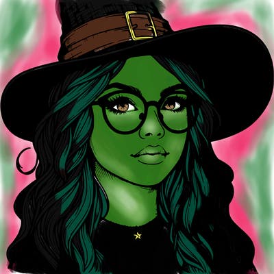 a witch with glasses realistic