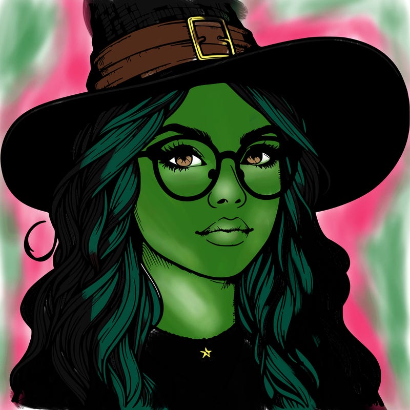 a witch with glasses realistic