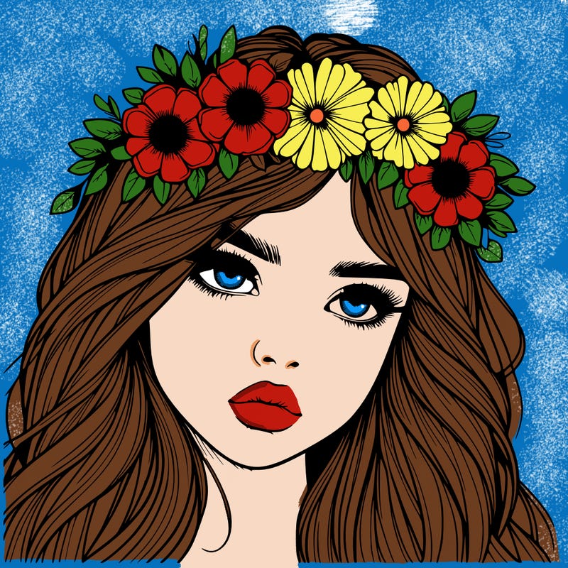 realistic girl with flowers crown