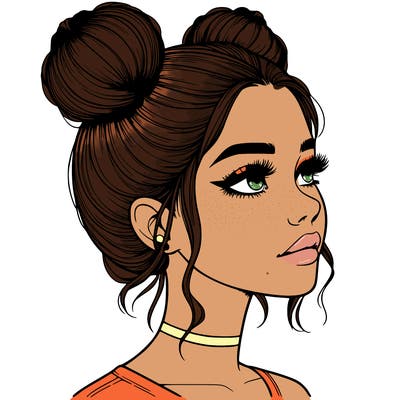 realistic girl with buns on the top of her head