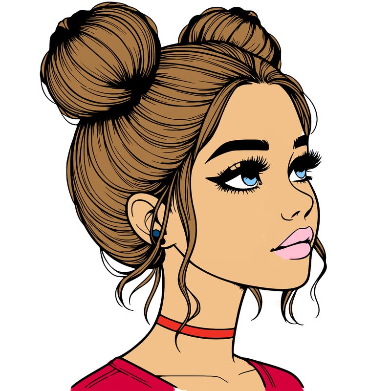 realistic girl with buns on the top of her head