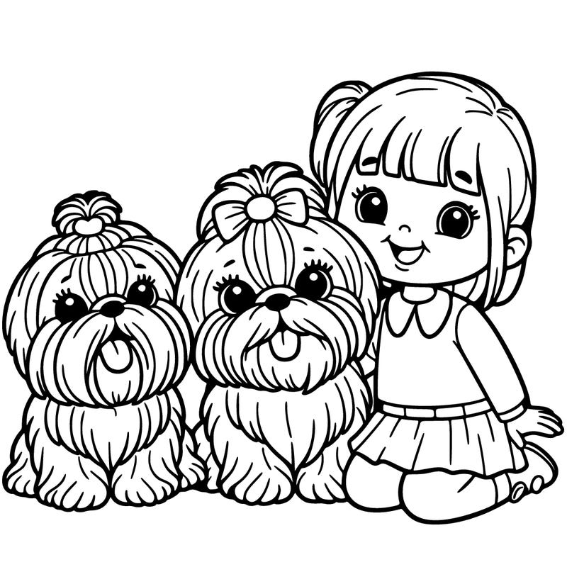 two shih tzus and a little girl