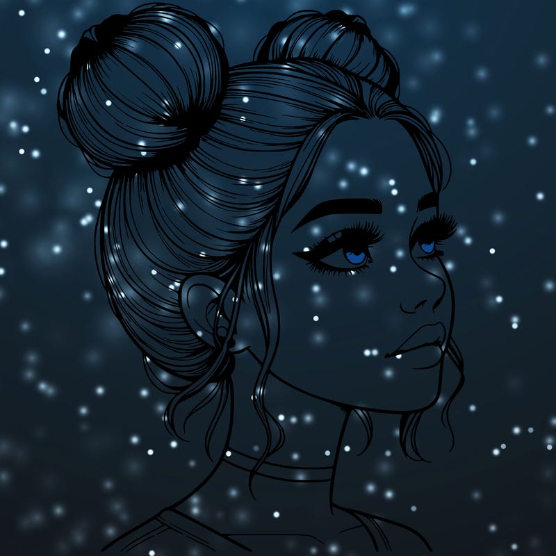 realistic girl with buns on the top of her head