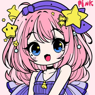 cute anime girl with star accessories