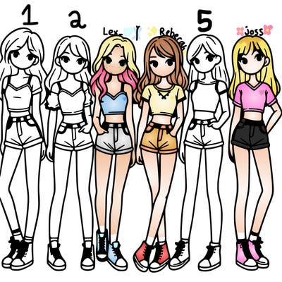 a group of girls wearing crop tops and shorts