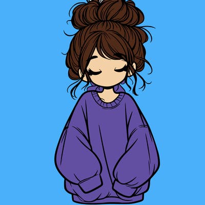 girl with baggy sweatshirt and messy bun