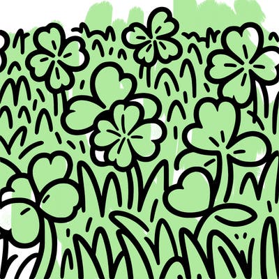 a field of three leaf clovers with 1 hidden four leaf clover