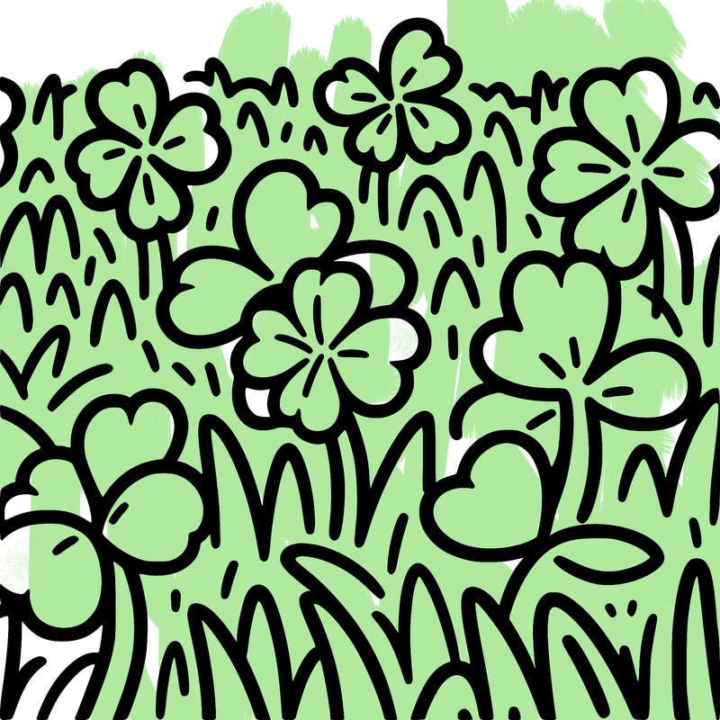 a field of three leaf clovers with 1 hidden four leaf clover