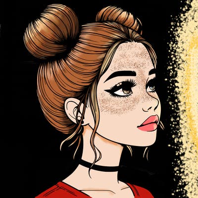 realistic girl with buns on the top of her head