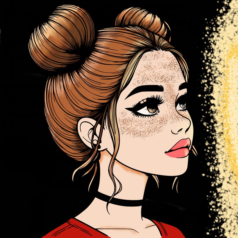 realistic girl with buns on the top of her head