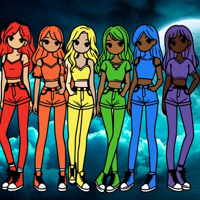 a group of girls wearing crop tops and shorts