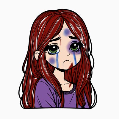 realistic sad girl long hair