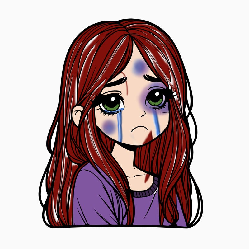 realistic sad girl long hair