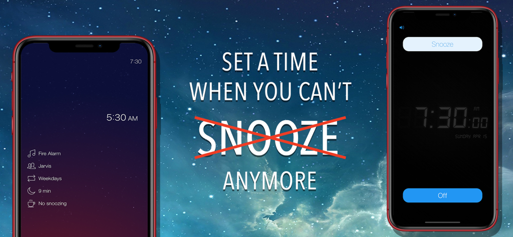 Loud Alarm Clock interface showing the no snooze setting for heavy sleepers
