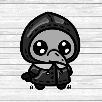 little cute white monster, plague doctor, drawn with thin lines on a white background.