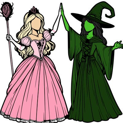 detailed realistic split of a princess and a witch