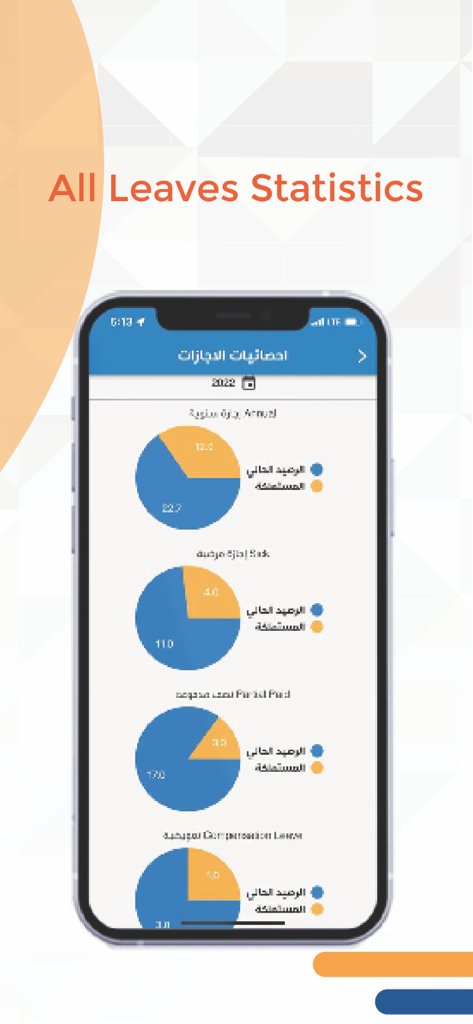 Dawmt - Dawmt app dashboard displaying employee leave statistics with pie charts