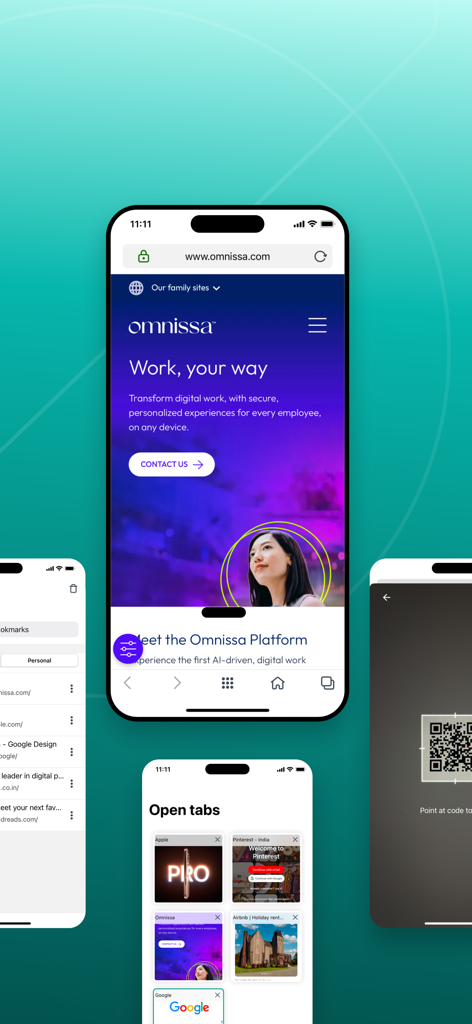 Interface do aplicativo Workspace ONE Web mostrando opções seguras de navegação e acesso