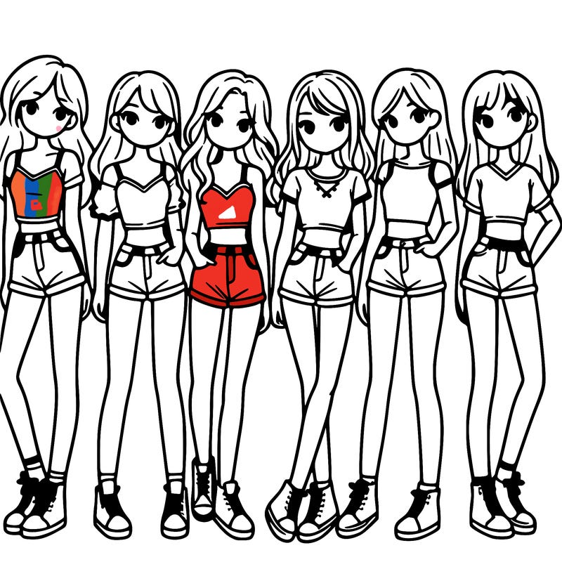 a group of girls wearing crop tops and shorts